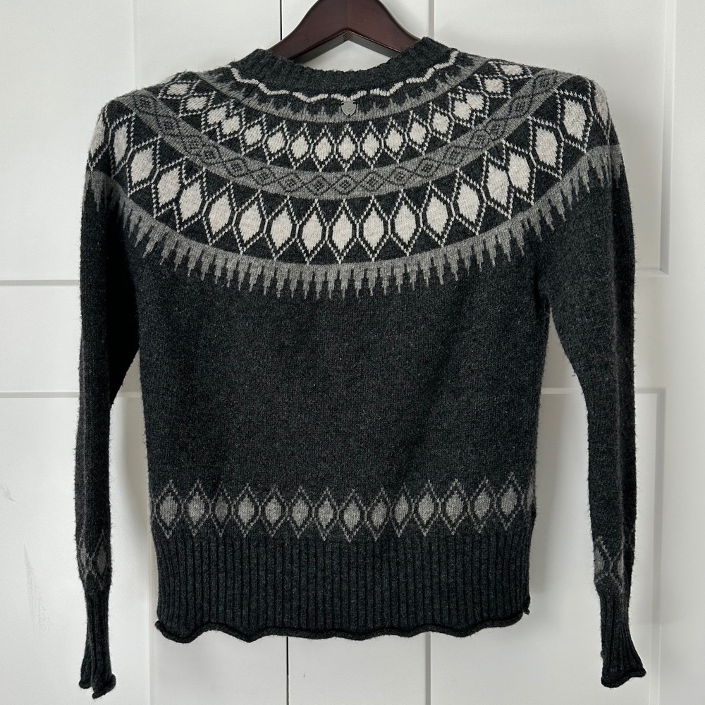 Kuhl Women's Wunderland Gray Fair Isle Merino Wool Blend Crewneck Sweater